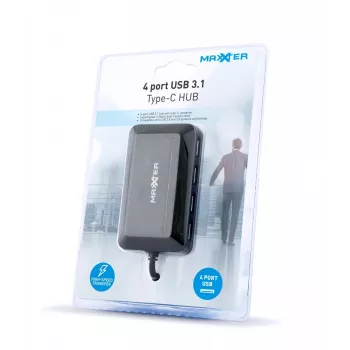 GEMBIRD ACT-HUB3C-4P — hub USB 3.2 Gen 1 z interfejsem hosta typu A do 4 × USB 3.2 Gen 1 typu C, 5000 Mbit/s, czarny