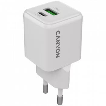 Ładowarka Canyon Charger CU20AC GaN 20W PD, 2-porty (USB-A/USB-C) biała detal (CNS-CUW20AC)