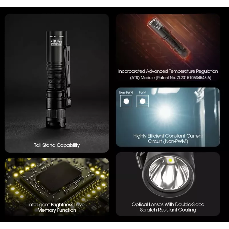 Latarka ręczna Nitecore MT1A Pro — LED 50 lm, USB, akumulatorowa, 1100 mAh, aluminium, wodoszczelna, odporna na wstrząsy, czarna