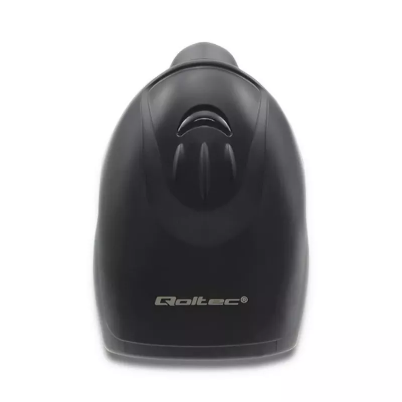 Ręczny czytnik kodów kreskowych QOLTEC 50868 — skaner laserowy 1D/2D, przewodowy i bezprzewodowy USB, odległość robocza 600 mm, czarny