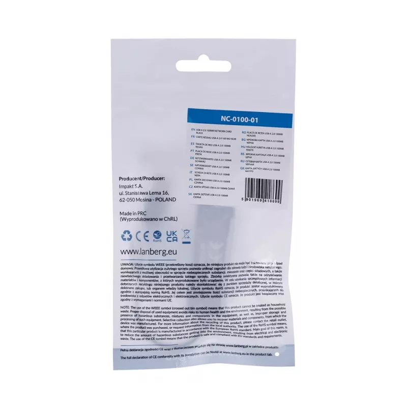 Karta sieciowa LANBERG NC-0100-01 USB 10 Gbit/s, hot-swap, kabel 0,15 m, czarna