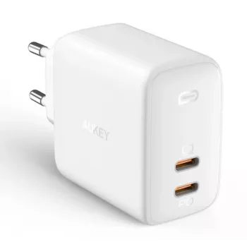 Wall charger Aukey PA-B4 2x USB biały GaN – compact USB power adapter with dual USB ports