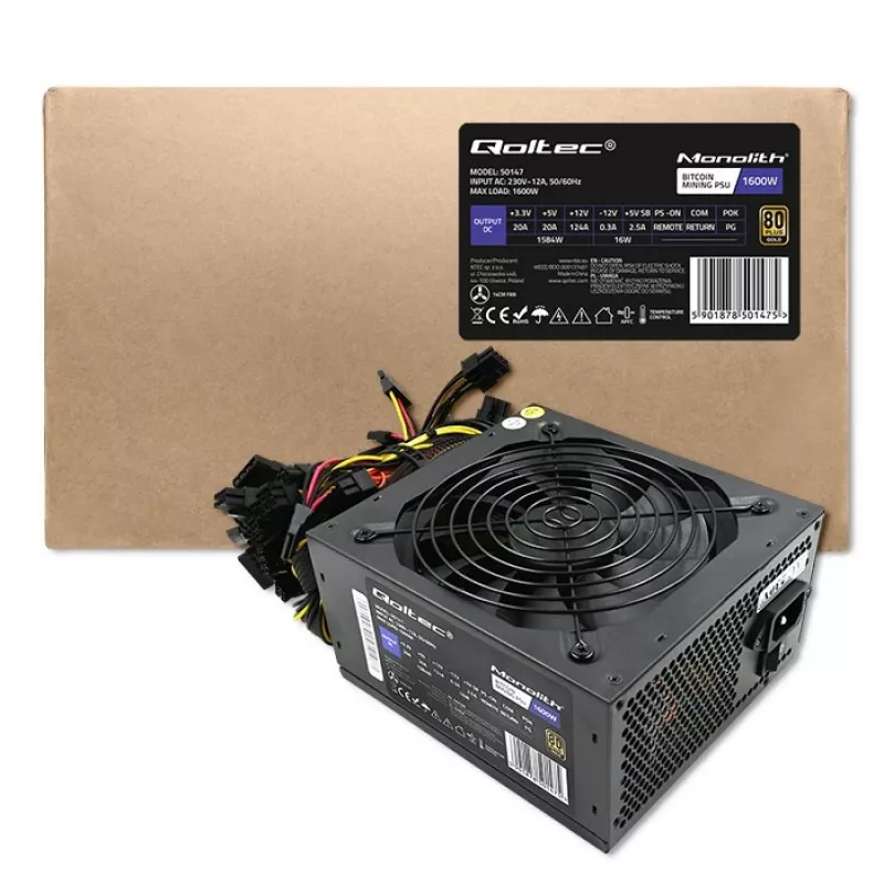 Zasilacz QOLTEC Gaming Miner 1600W Gold, 1600 W, ATX, Gold efficiency