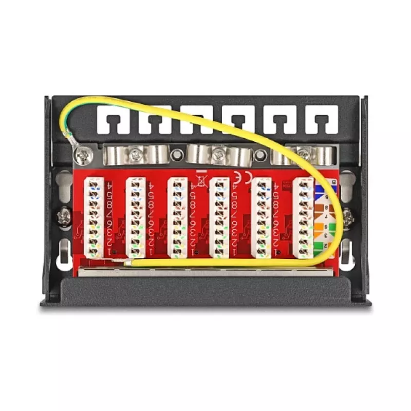 Patch panel DELOCK Mini Desktop RJ45 6-port Cat.6A ekranowany, metalowy, czarny, 80×22×125 mm