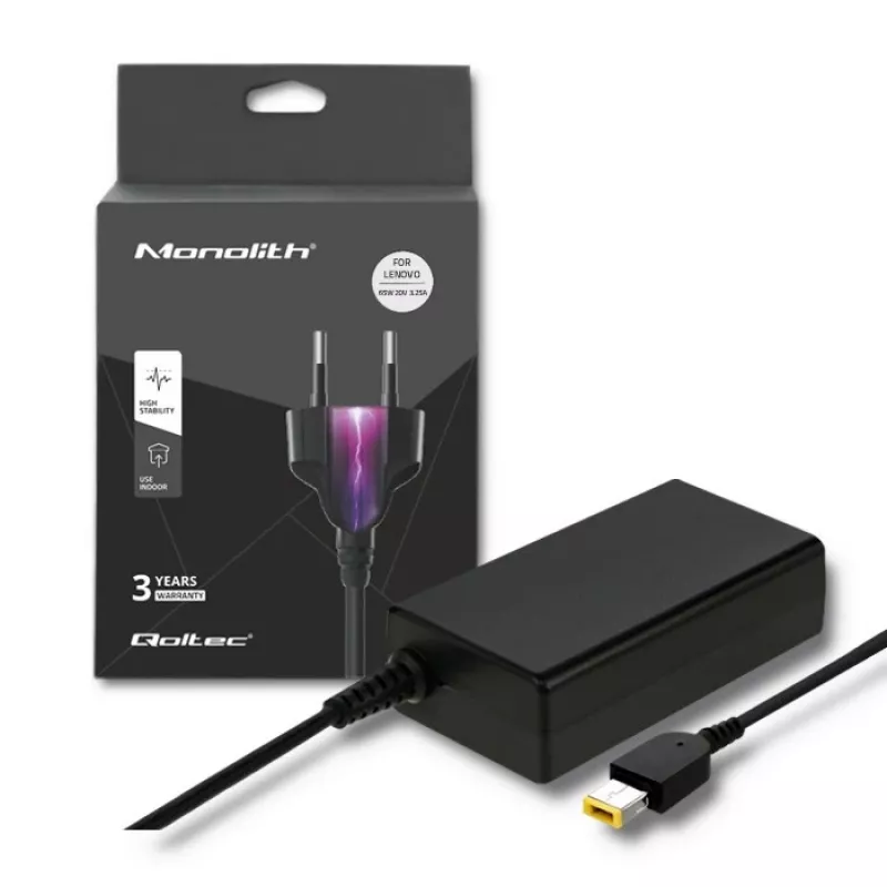 Zasilacz QOLTEC 51556 wewnętrzny 65 W do laptopów Lenovo, 20 V 3,25 A, czarny