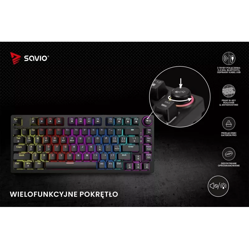 Savio Phenix SAVGK-RED Klawiatura Gaming USB RF Wireless Bluetooth QWERTY