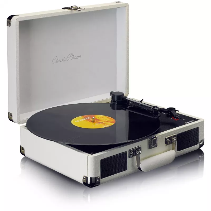 Gramofon z napędem paskowym Lenco TT-115CR kremowy — walizkowy odtwarzacz płyt, nagrywanie USB, Bluetooth 5.0, 33/45/78 RPM