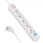 Listwa zasilająca MACLEAN MCE395 W — 5 gniazd, 3× USB A, 110–240 V AC, 2,1 A USB, maks. 2500 W, biała, kabel 1,5 m