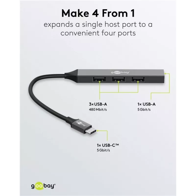 Goobay Slim 4-Port USB-Hub, USB-C™ na USB-A, USB 3.2 (74457)