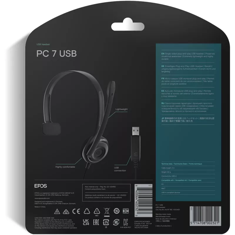 Sennheiser PC 7 USB Headset Słuchawki przewodowe na pałąku do biura/centrum telefonicznego USB Type-A Czarny