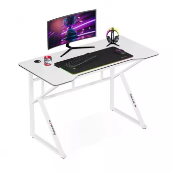 Biurko gamingowe huzaro Hero 1.6 biały — prosty blat MDF/węglowy 1200×600 mm, metalowa rama, wysokość 750 mm