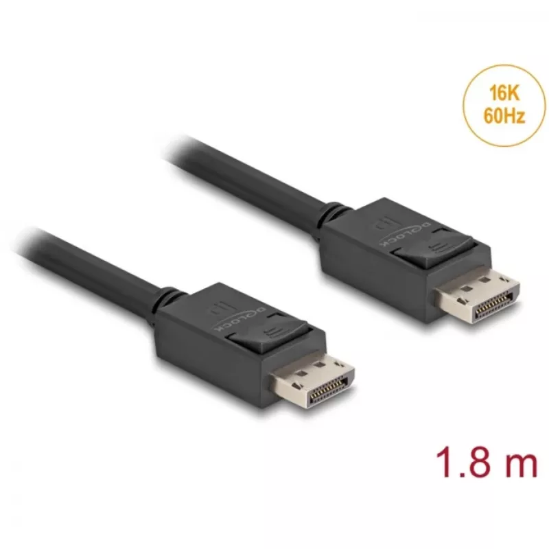 Delock - Kabel DisplayPort - DisplayPort (M) z zatrzaskiem do DisplayPort (M) z zatrzaskiem - DisplayPort 2.1 - 1,8 m - Obsługuje 16K 60 Hz (15 360 x 8640), transfer danych do 80 Gb/s