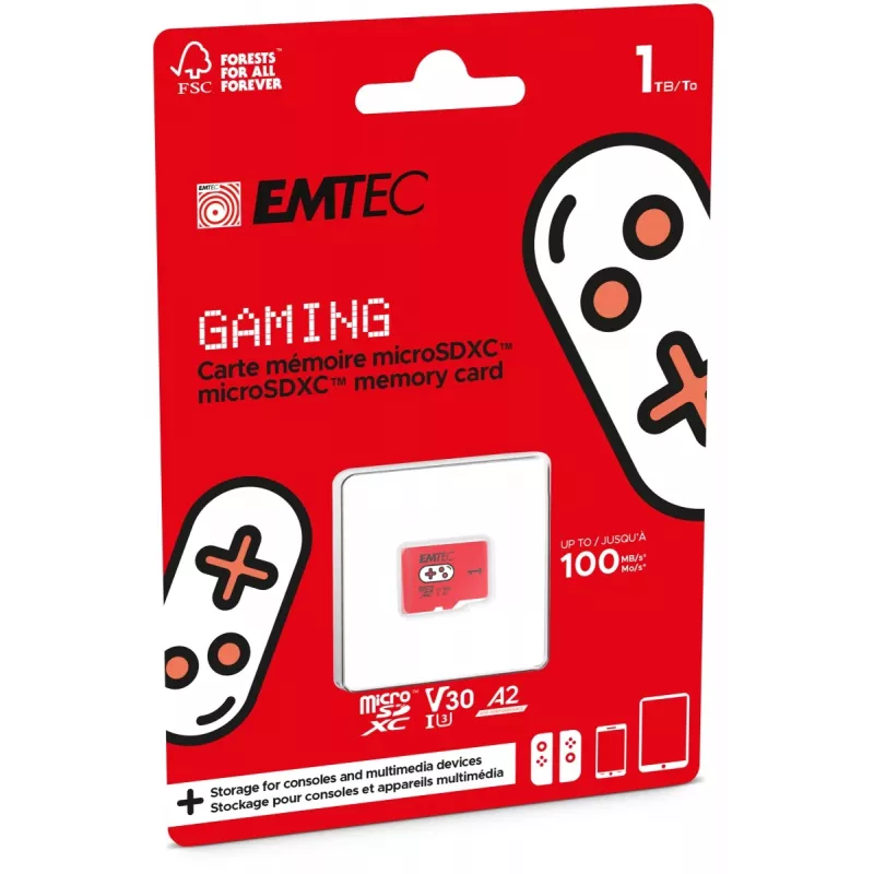 Emtec Flash Memory 1TB UHS-I U3 V30 A2 Gaming Rouge ECMSDM1TXCU3G