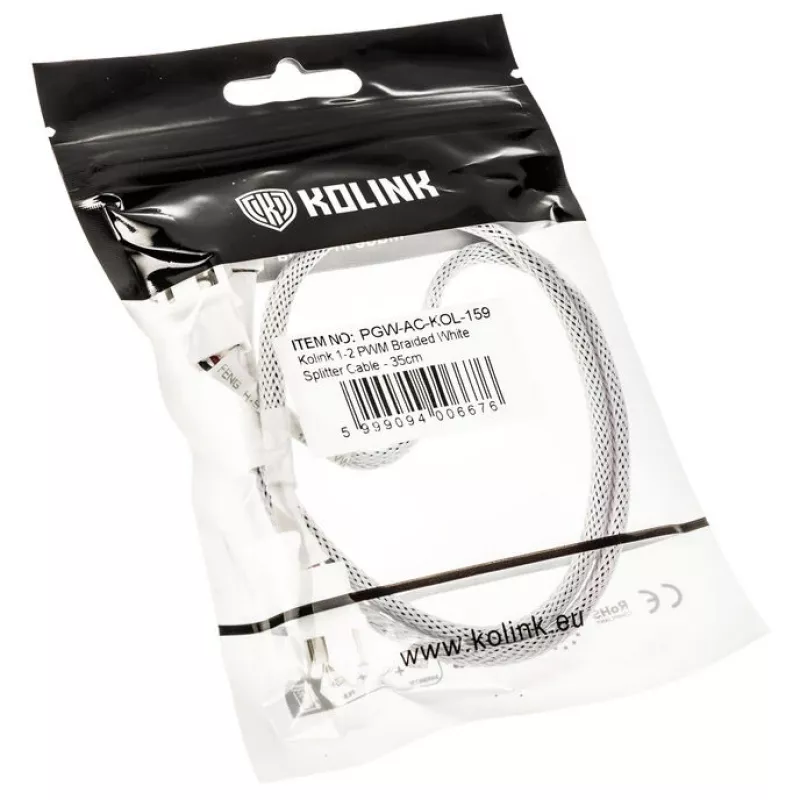 Kabel rozdzielacz PWM wentylatora Kolink PGW-AC-KOL-159 35 cm w oplocie biały, 1-do-2 złącza PWM