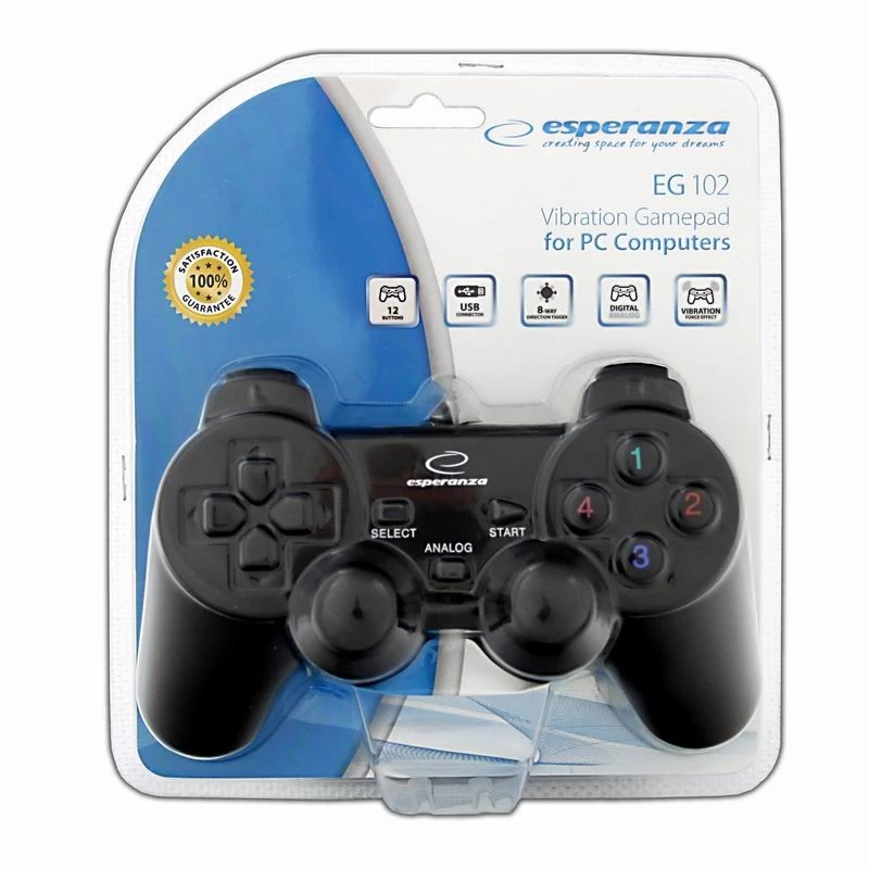 Gamepad ESPERANZA EG102 przewodowy USB 2.0, obsługa PC/PlayStation 3, D-pad, wibracje, czarny