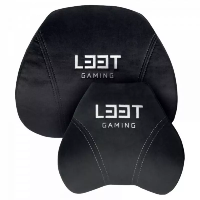 L33T Gaming 160382 Luksusowy Zestaw Poduszek do Krzesła Gamingowego, Pianka Memory, Welur, Ultra-miękki, Czarny