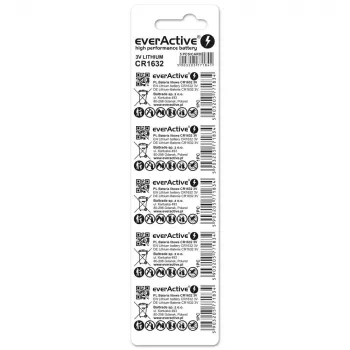 Bateria everActive CR1632 litowa jednorazowa guzikowa 3 V — 5 szt., 16 mm × 3,2 mm