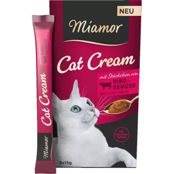 Mokry przysmak dla kota Miamor MIAMOR Cat Cream Beef 5×15 g — tubki z pastą, 6×15 g, koty dorosłe, wilgotność 87%