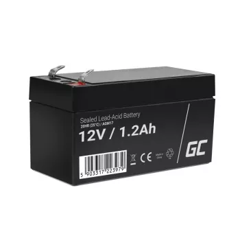 Akumulator bezobsługowy (VRLA) zielony Cell AGM17 12 V 1.2 Ah — wysokość 52 mm, 43×97 mm, 0.5 kg