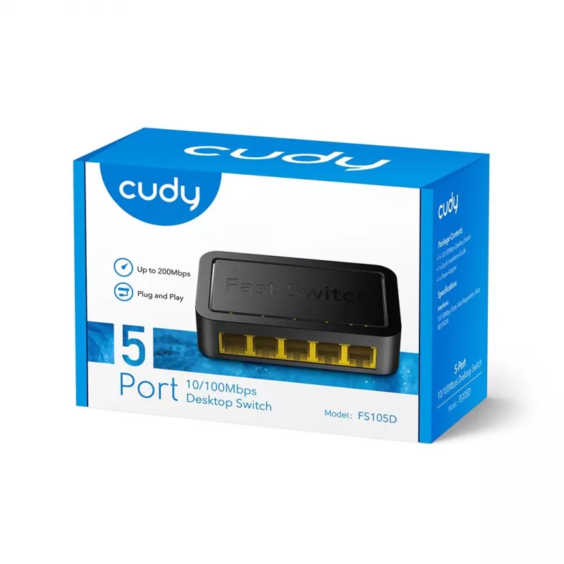 Przełącznik sieciowy Cudy FS105D — 5-portowy Fast Ethernet 10/100, przełączanie 1 Gbit/s, czarny