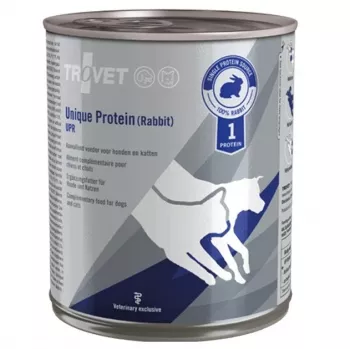 Karma mokra TROVET Unique Protein UPR Rabbit 800 g — pełnoporcjowa karma mokra na bazie królika dla dorosłych kotów i psów, formuła alergiczna, bezglutenowa i bezsojowa
