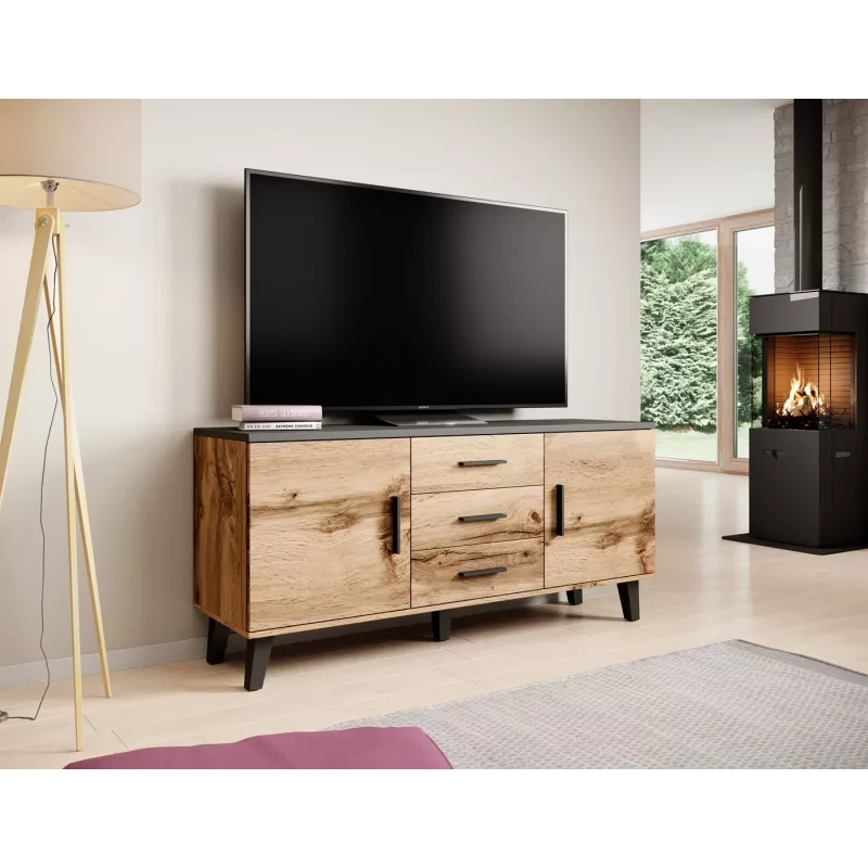 Cama sideboard LOTTA 150 2D3S wotan oak + mat Czarny