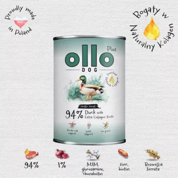 Ollo Plus Kolagen kaczka 400g puszka karmy dla psów