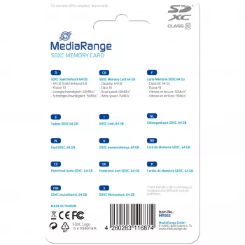 MediaRange - karta pamięci flash - 64GB - klasa 10 - SDXC - niebieska (MR965)