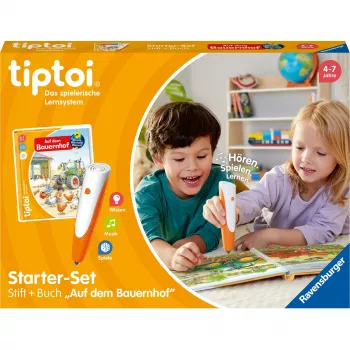 Zestaw startowy tiptoi: Dlaczego? Jak? Po co? Na farmie, książka edukacyjna z pinem i książka obrazkowa