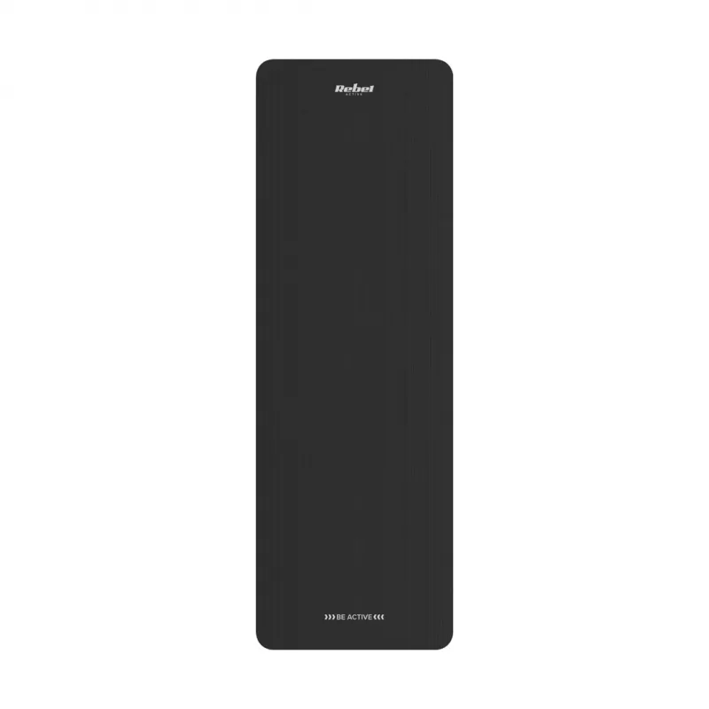 Mata gimnastyczna do jogi, pilatesu, fitnessu, 183x61cm, grubość 6mm, materiał TPE, czarna, REBEL ACTIVE
