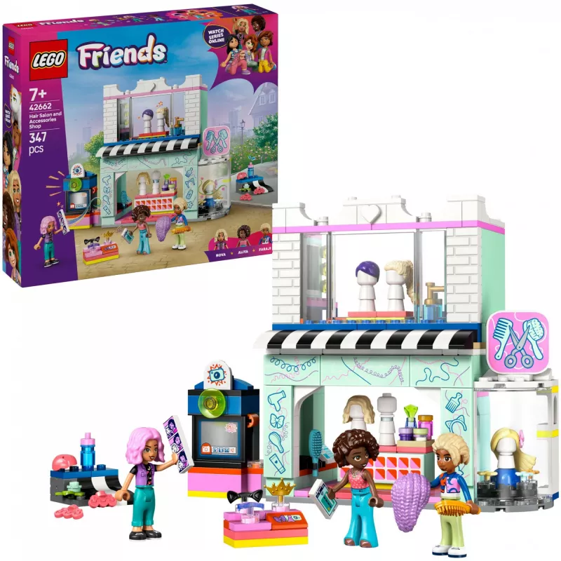 Zestaw LEGO Friends Salon fryzjerski i sklep dekoracyjny 42662 — minilaleczki, scena salonu, akcesoria