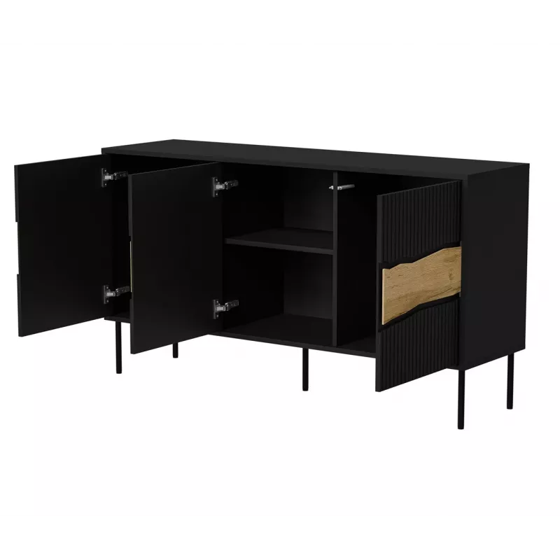 Komoda cama meble INSERTO 3D 143,5×40×80 cm czarna z LED, płyta wiórowa, rama 16 mm