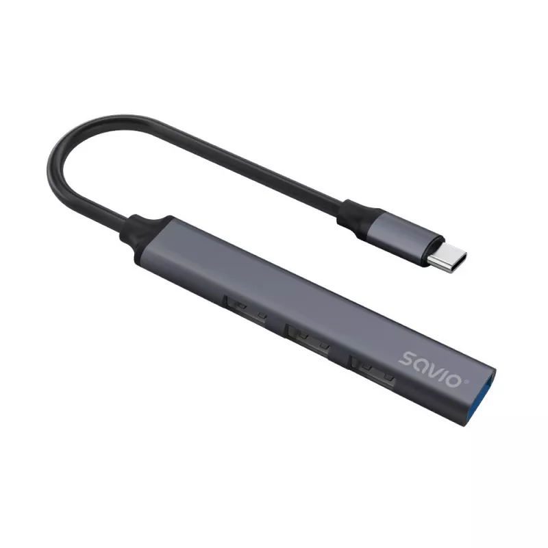 USB 3.0 4-portowy koncentrator interfejsu SAVIO AK-71 z hostem USB-C, 5000 Mbit/s, 2-letnia gwarancja