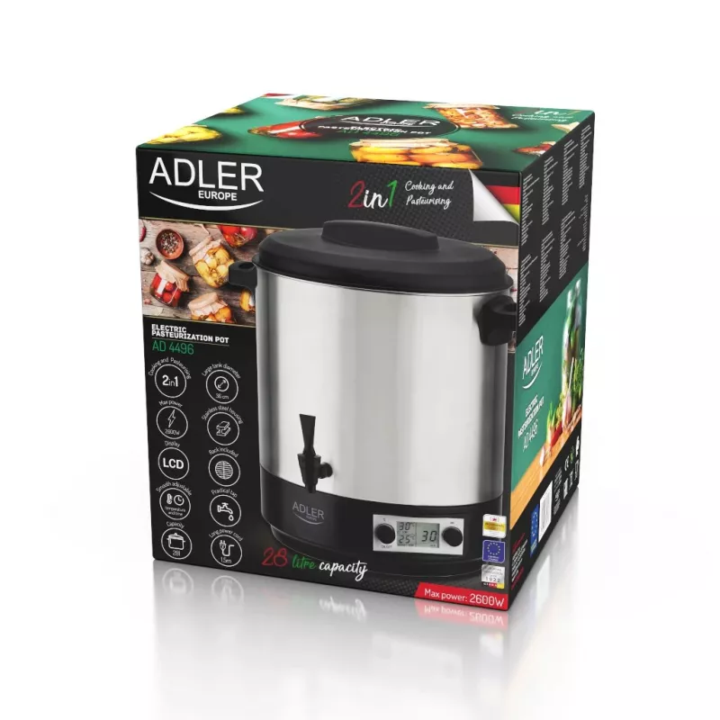 Kocioł do pasteryzacji Adler AD 4496 28L 2600W ze stali nierdzewnej czarny