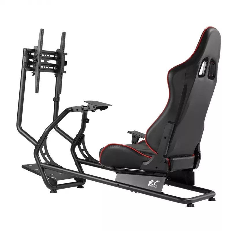 NanoRS RS160 fotel gamingowy, stojak symulatora wyścigów 3w1, PC, konsole, gracze, pokrycie ze skóry syntetycznej, stojak na kierownicę, uchwyt TV do 50 inch, maks. VESA 400x400