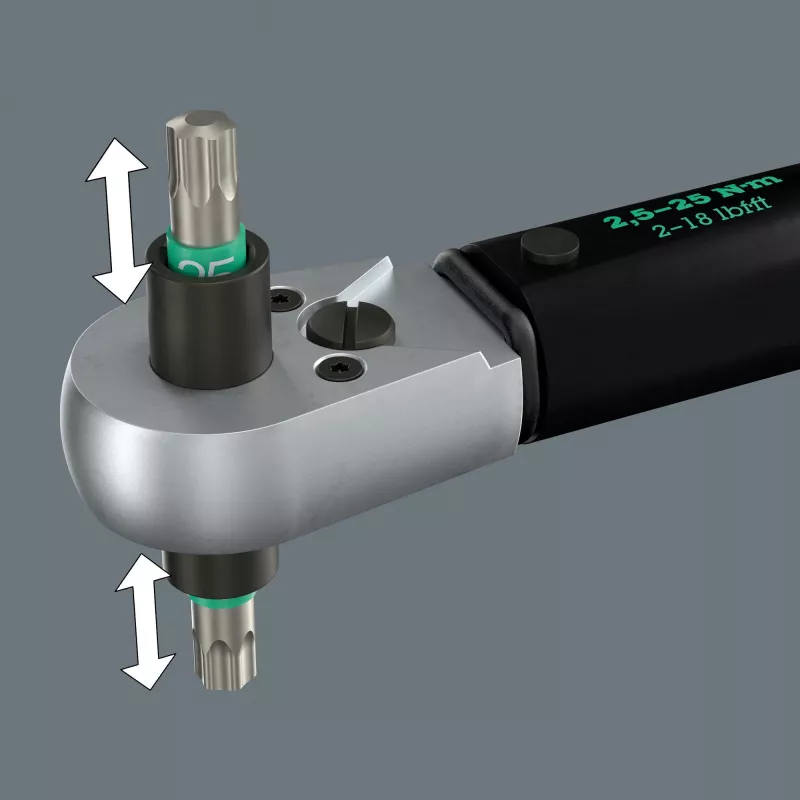 Drehmomentschlüssel mit Durchsteckvierkant Click-Torque Lock A 6 R/L schwarz/grün, Abtrieb 1/4 Bit-Aufnahme, 2,5 bis 25Nm