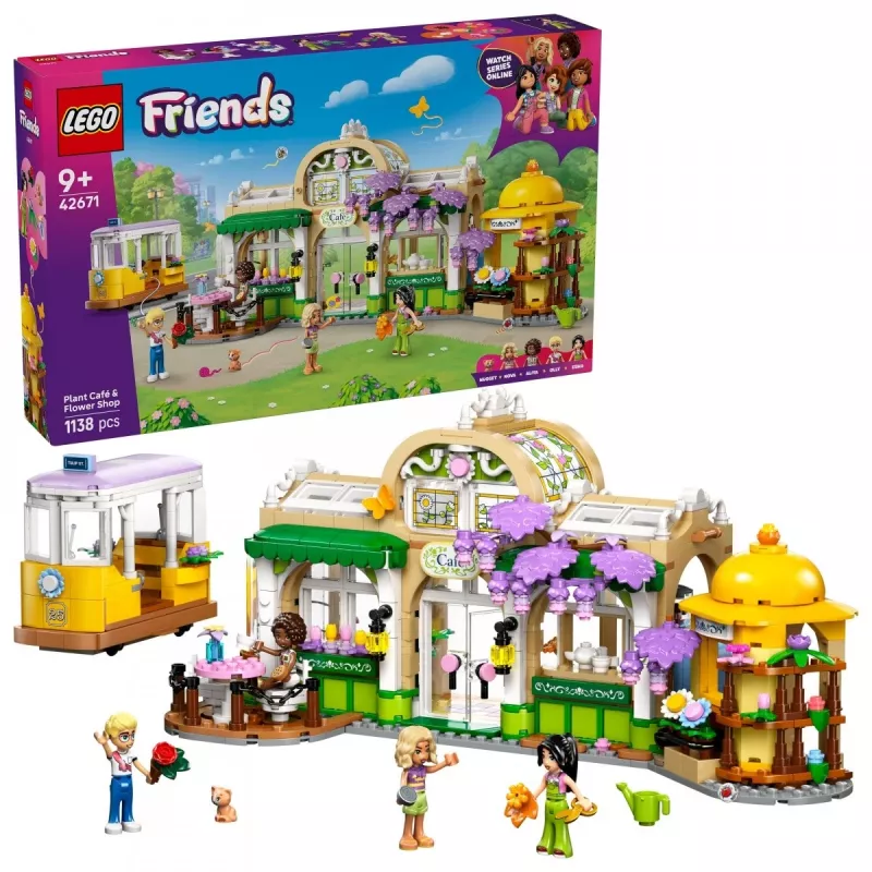 Zestaw LEGO FRIENDS 42671 Kawiarnia z Roślinami i Kwiaciarnia – zestaw do zabawy z funkcjami kawiarni i kwiaciarni