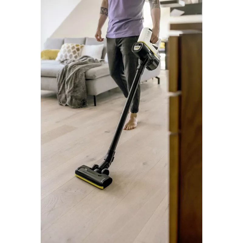 Odkurzacz pionowy Karcher 2-w-1 VC 4, bezworkowy, akumulatorowy 21,6 V Li-Ion, 30 min pracy, HEPA, 2 prędkości, żółty/czarny