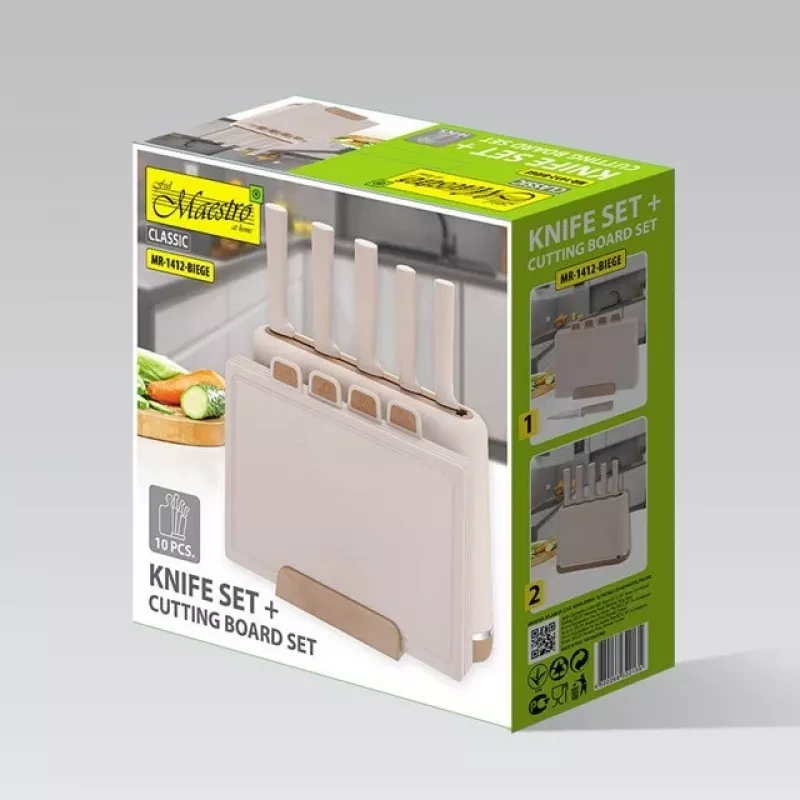 Maestro MR-1412-BEIGE zestaw noży z blokiem + zestaw desek do krojenia Beżowy