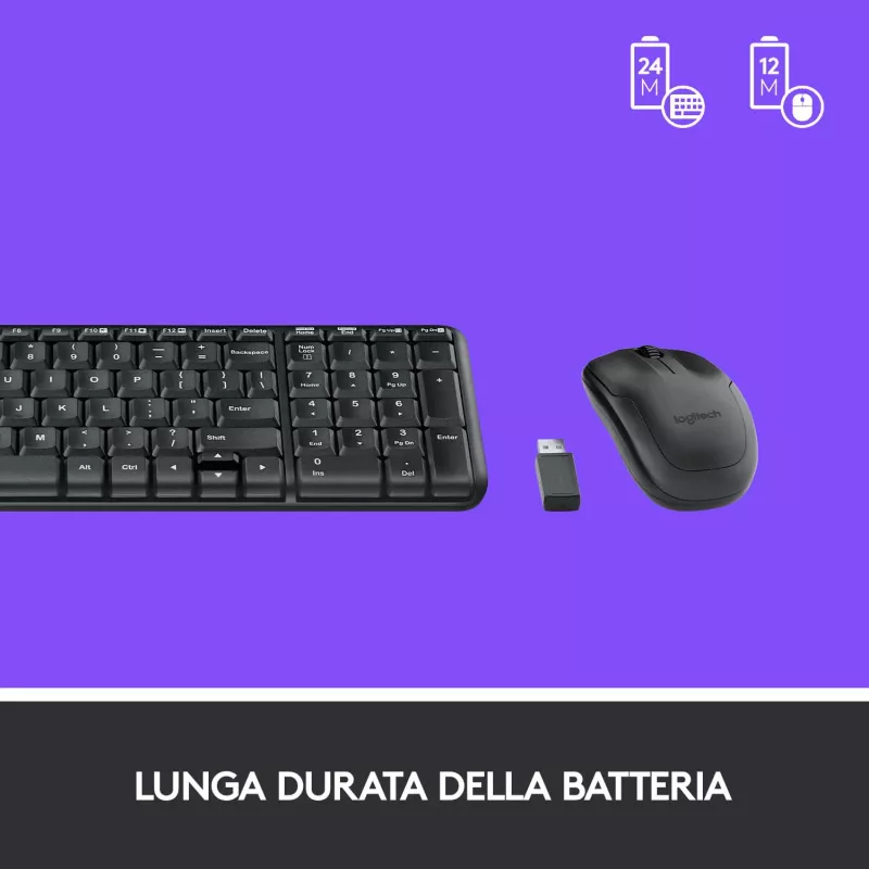 Logitech Wireless Combo MK220 - Zestaw klawiatury i myszy - bezprzewodowy - 2,4 GHz - włoski - ciemnoszary (920-003721)