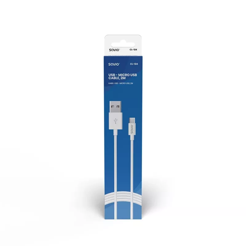 Kabel USB SAVIO CL-124 USB 2.0, USB A na Micro-USB B, 2 m, biały