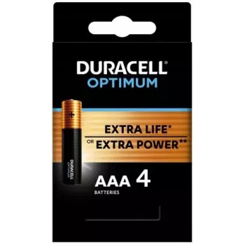Duracell OPTIMUM alkaliczne baterie AAA, opakowanie 4 szt. — długotrwała moc do małych urządzeń