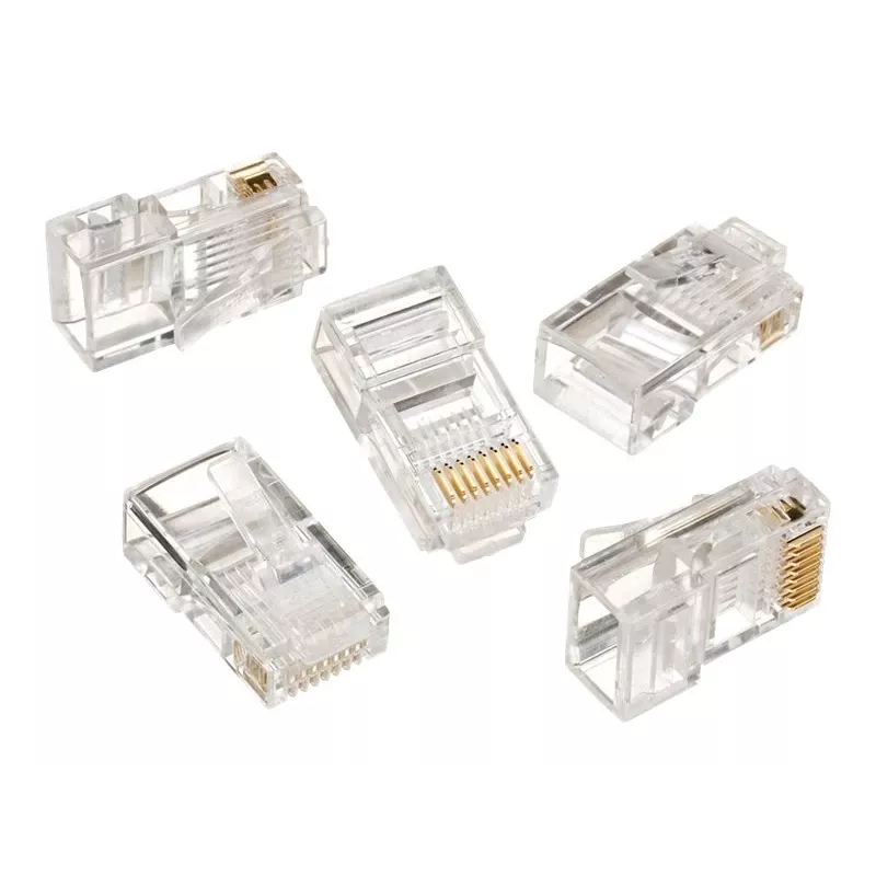 Wtyk modularny 8P8C do kabla LAN litego CAT5, UTP, 10 szt. w opakowaniu | Wtyk modularny 8P8C RJ45, pozłacany 30u”, 3-zębne styki wewnętrzne do kabli litych LAN