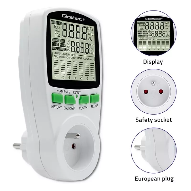 Miernik mocy QOLTEC PM0627 3680W z historią — QOLTEC PM0627 3680W