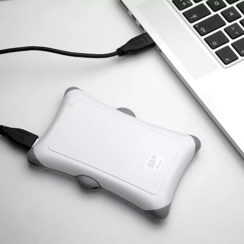 Zewnętrzny dysk HDD Silicon Power Armor A30 2 TB 2,5 cala USB 3.2 Gen 1, biały, odporny na wstrząsy, 256-bitowe AES
