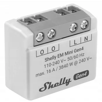 Inteligentny przekaźnik Shelly Relay EM Mini Gen4 1-kanałowy Wi‑Fi Matter Zigbee Bluetooth 8A, 110–240V, miernik energii