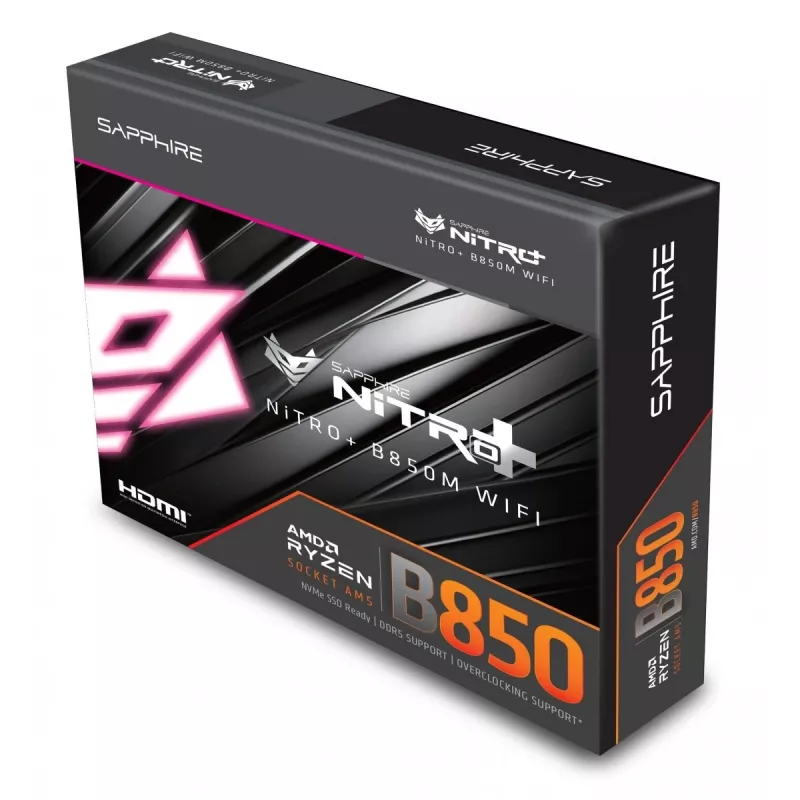 Płyta główna Sapphire NITRO+ B850M WIFI — AMD B850, Socket AM5, micro ATX, DDR5, 4x DIMM, Wi‑Fi 6, 2.5Gb LAN, 2x M.2