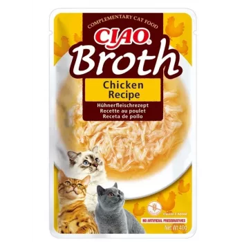 Mokry przysmak dla kota INABA Ciao Broth Chicken 40 g saszetka — mięsny płyn, bezzbożowy, bezglutenowy i bez soi