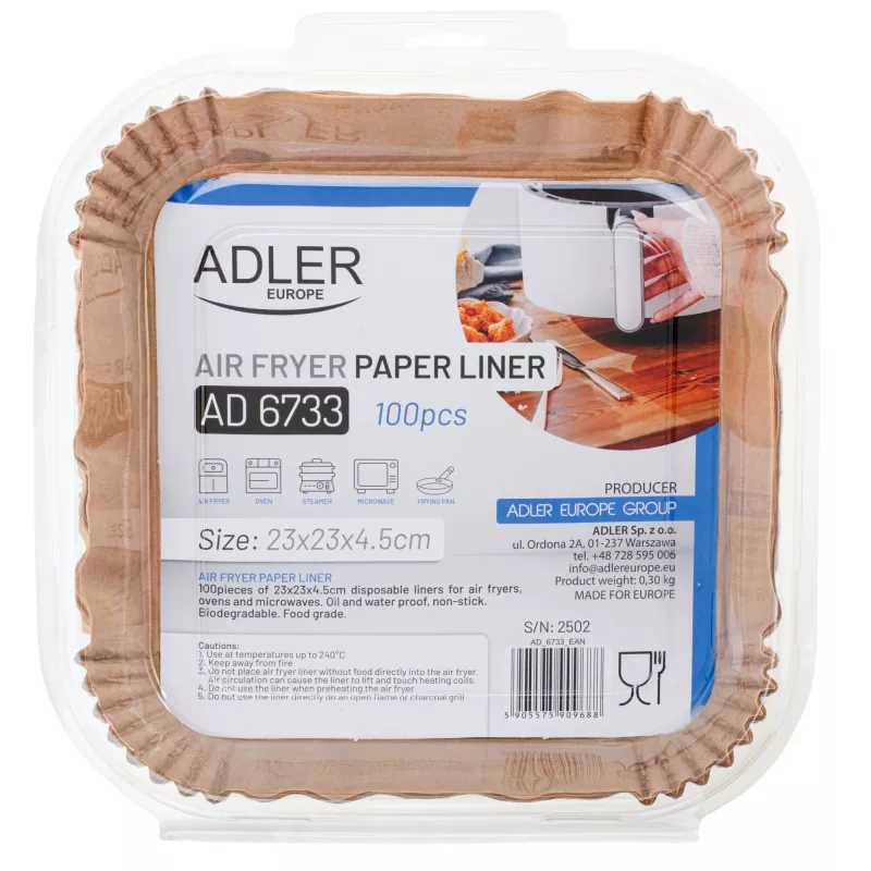 Papierowe wkłady do frytkownicy powietrznej Adler | AD 6733 | 100 szt.