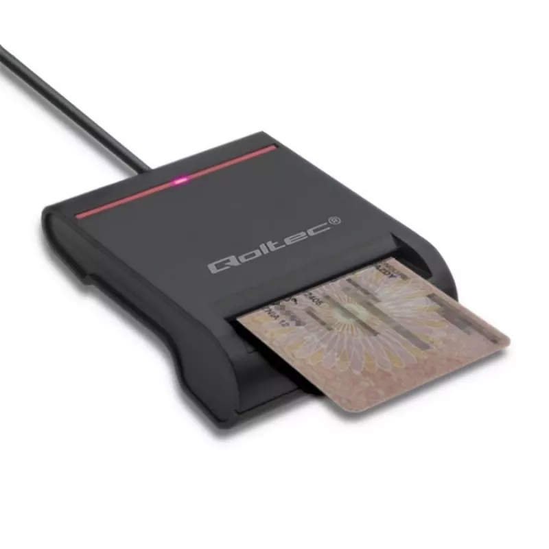 Czytnik kart ID QOLTEC Smart chip — USB, czarny, 84,5×65×16 mm, 63 g
